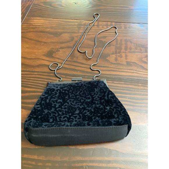 Hillard & Hanson Handbags - Hillard & Hanson Black Dressy Purse Evening Bag Lock Clasp Long Strap Velvet